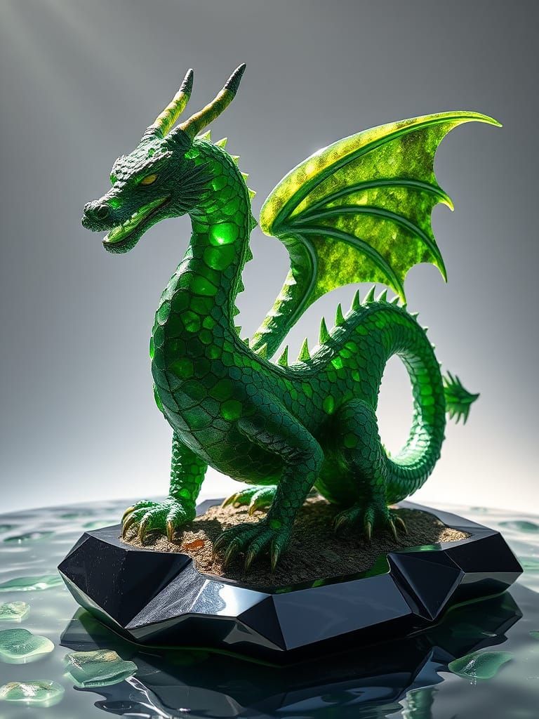 Sea Glass Dragon Sculpture With Sunlit Reflections