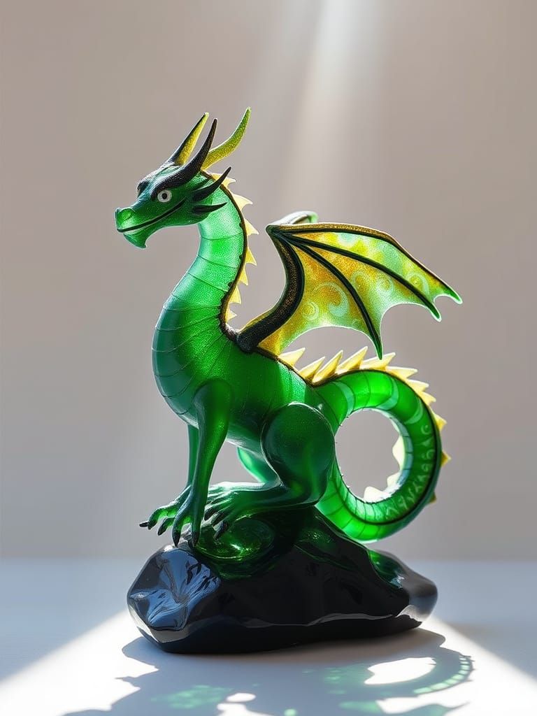 Sea Glass Dragon Sculpture in Realistic Style