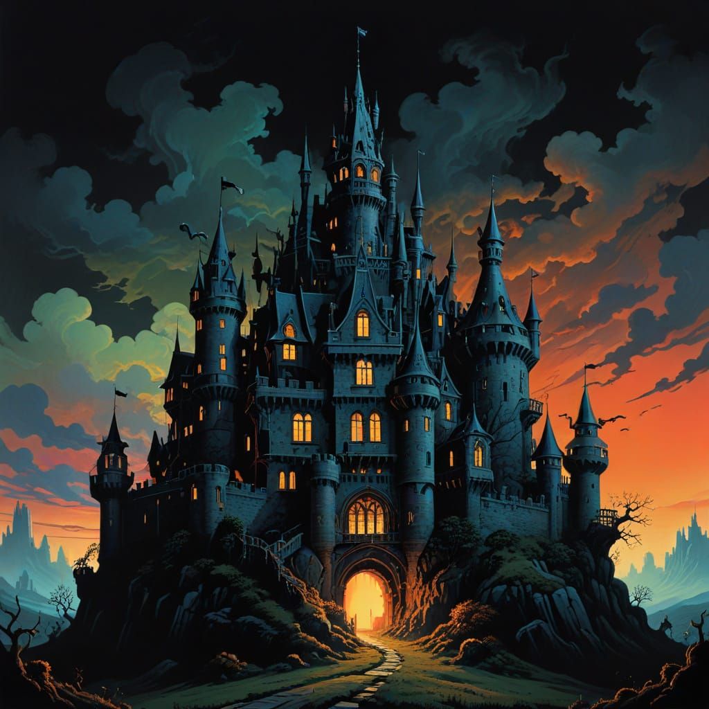 Macabre Aetherpunk Castle in Mannerism Style