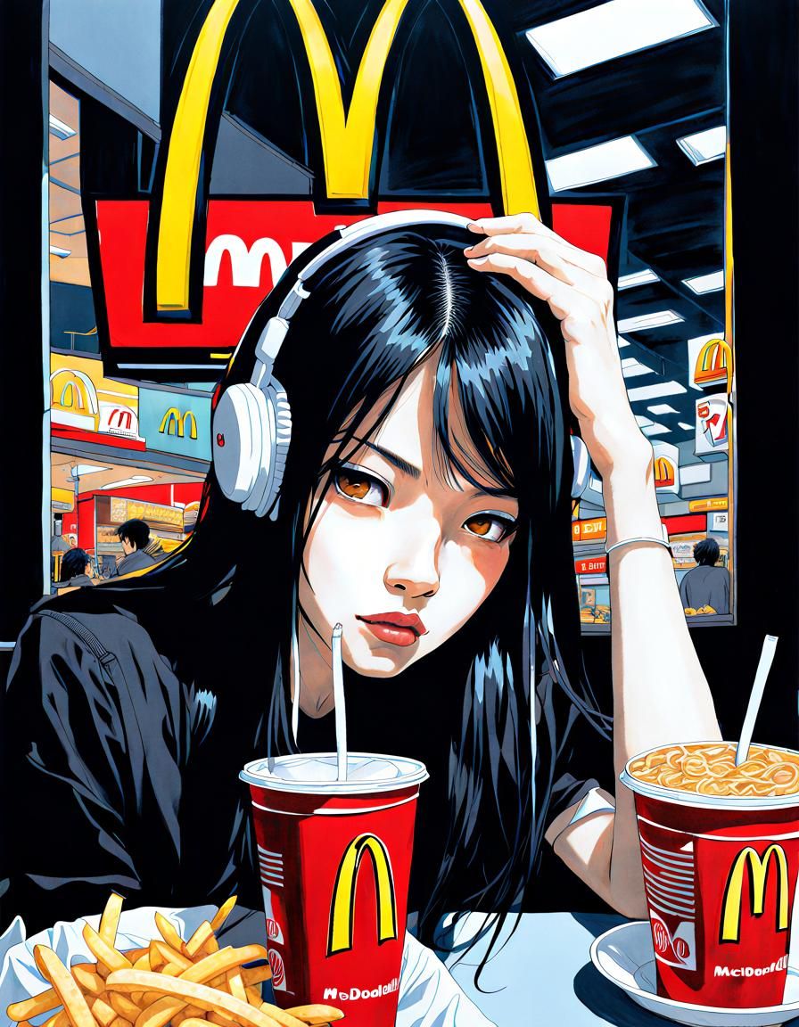 McDonald's Goth Girl: Manhwa Portrait in Vibrant Colors