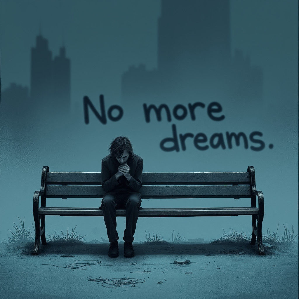 Melancholic Figure in Dystopian Cityscape