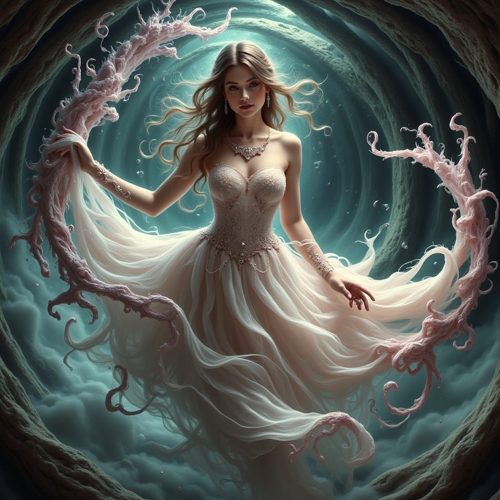 Ethereal Woman in Fractal Dreamscape