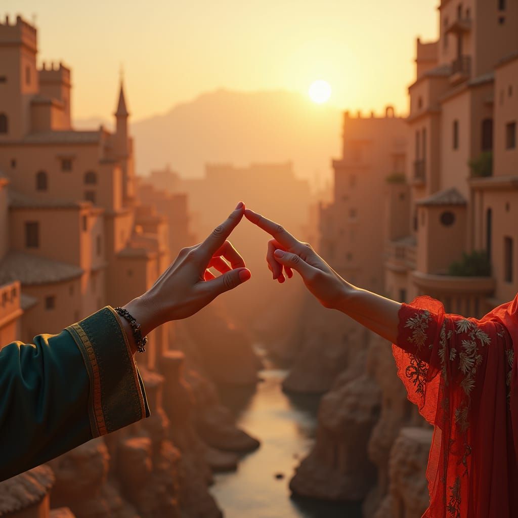 Hands Reach in Surreal Casbah Landscape