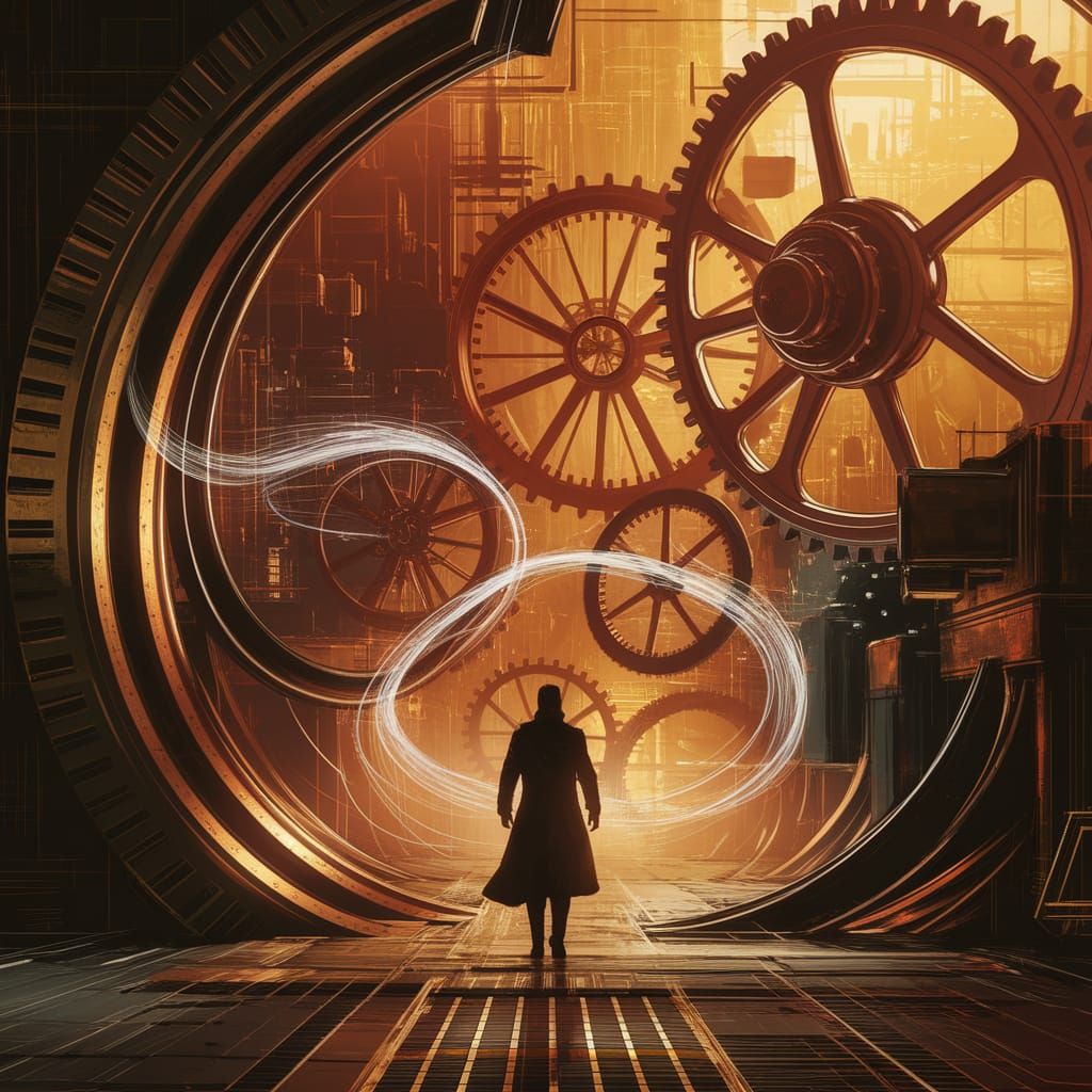 Steampunk Matrix Cityscape with Clockwork Gears