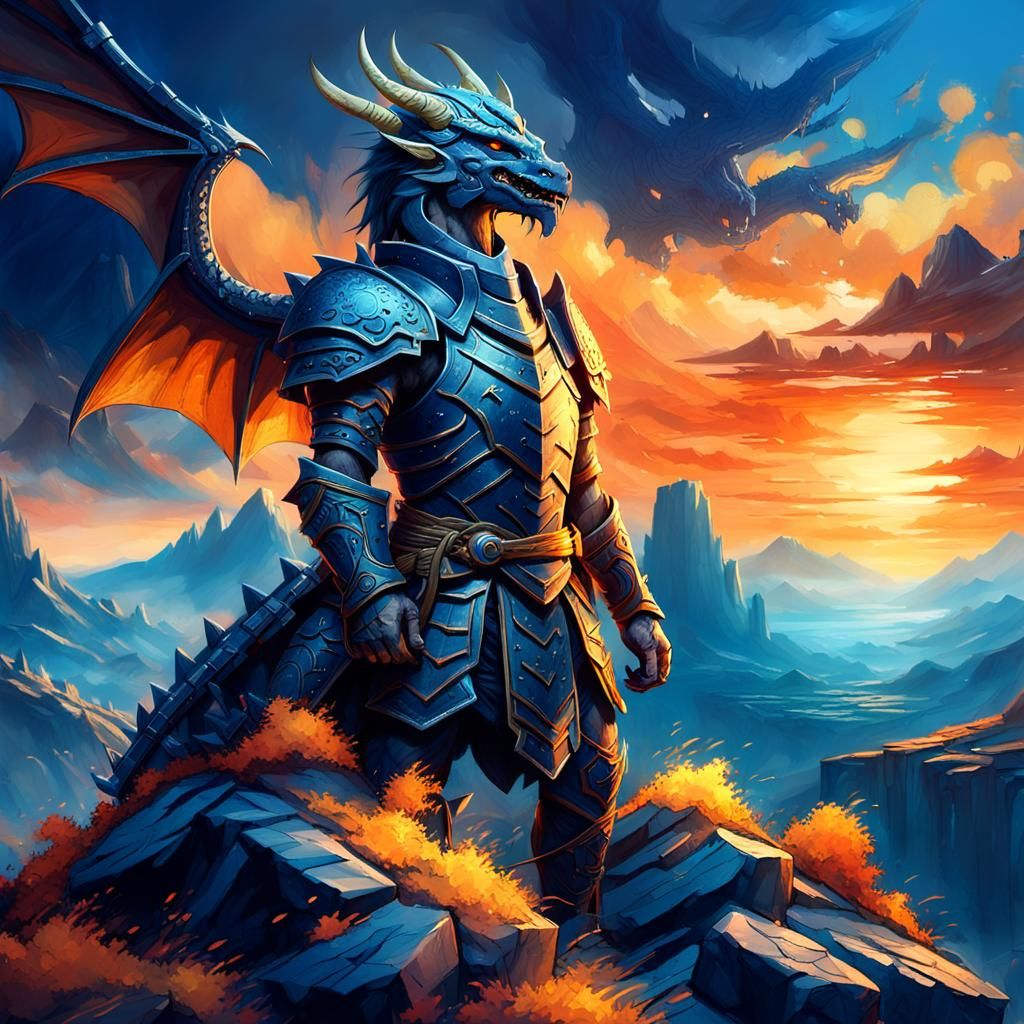 Majestic Dragonborn Warrior in Ancient Ruins Landscape