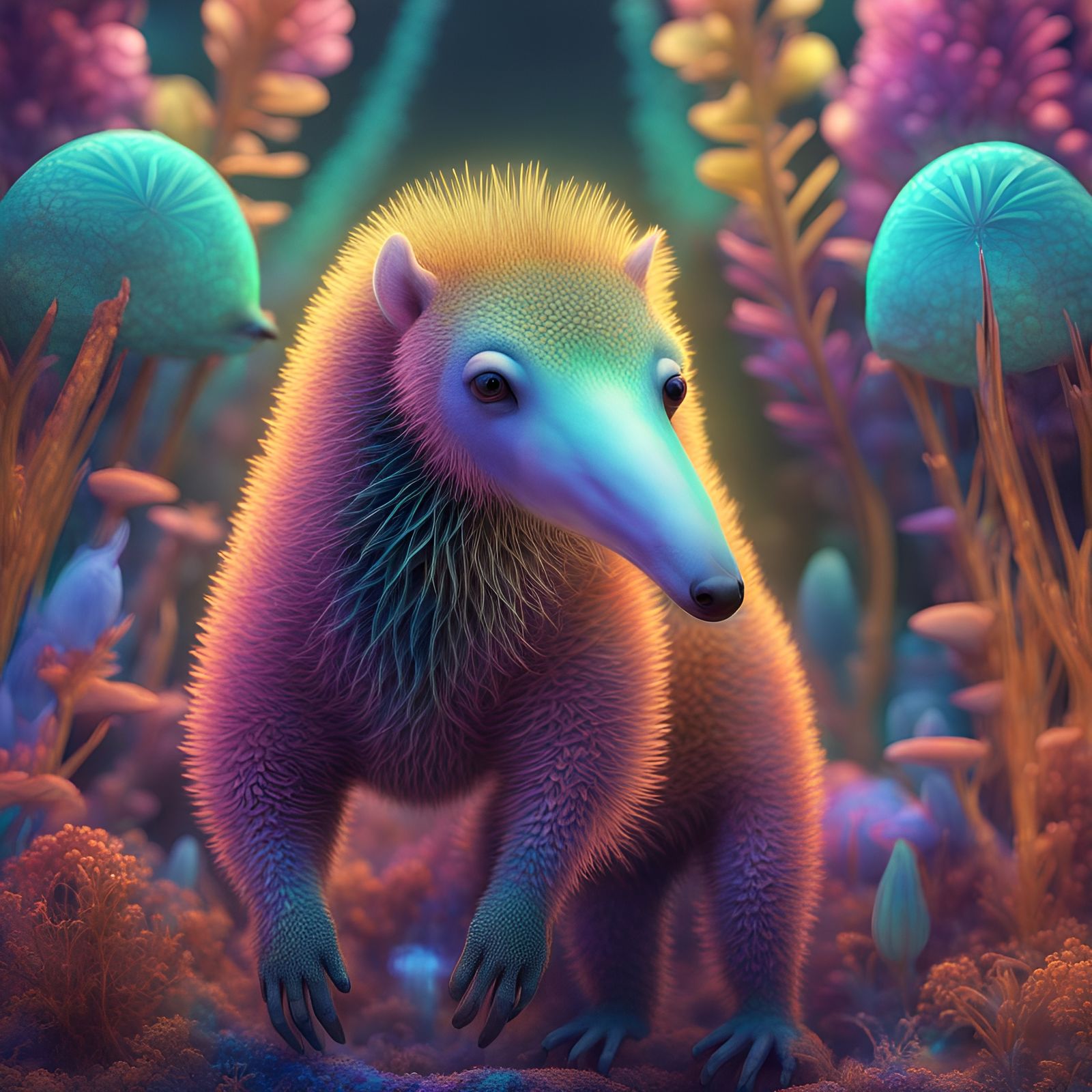 Adorable Anteater in Psychedelic Biomorph Fractal Art