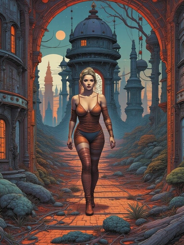 In dusk-fringe wrap, knotting a starlight rope <lora:Nostalg...