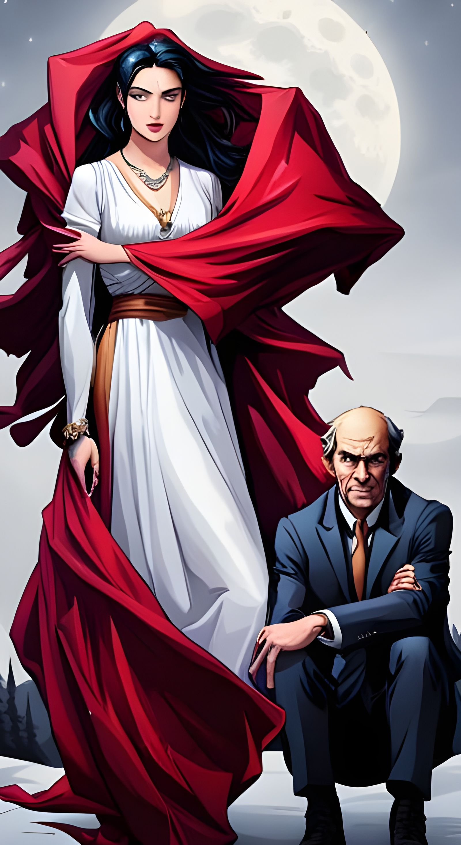 Howling Woman Beside Kneeling Man: Evocative Image