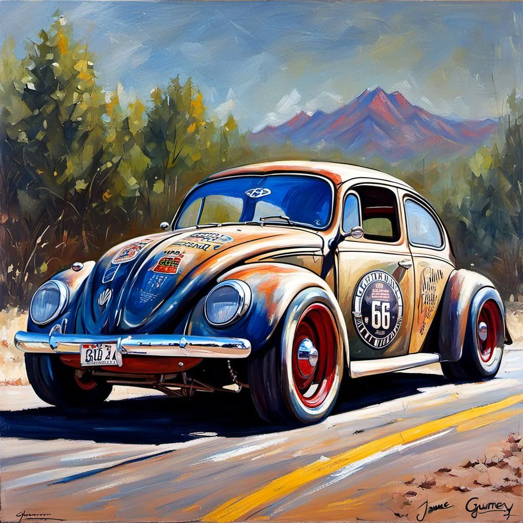 Volkswagen Beetle Rat Rod as Oil Painting