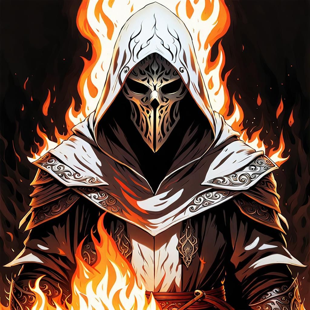 Flaming Sword: Hooded Figure in White