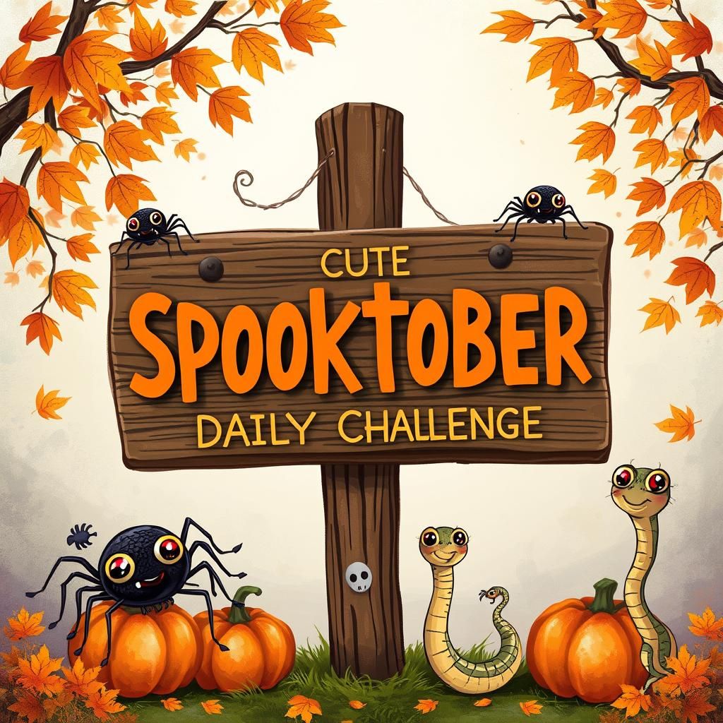 Cute Spooktober Signpost with Adorable Spiders and Snakes