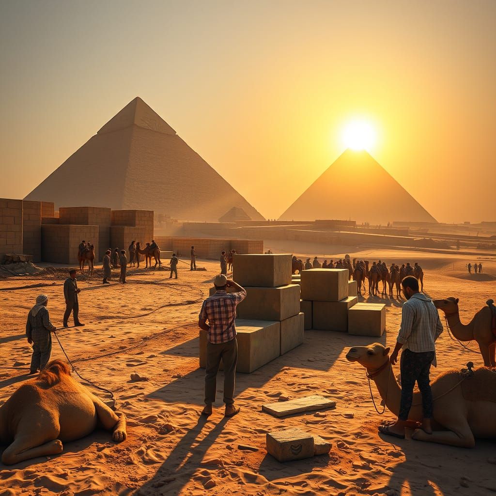 Ancient Egyptian Construction: Workers Haul Stone Blocks