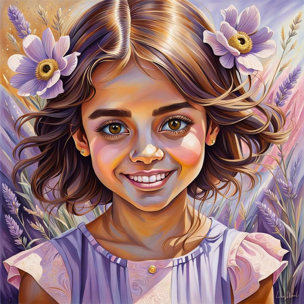 Smiling Girl Portrait in Impasto Gouache