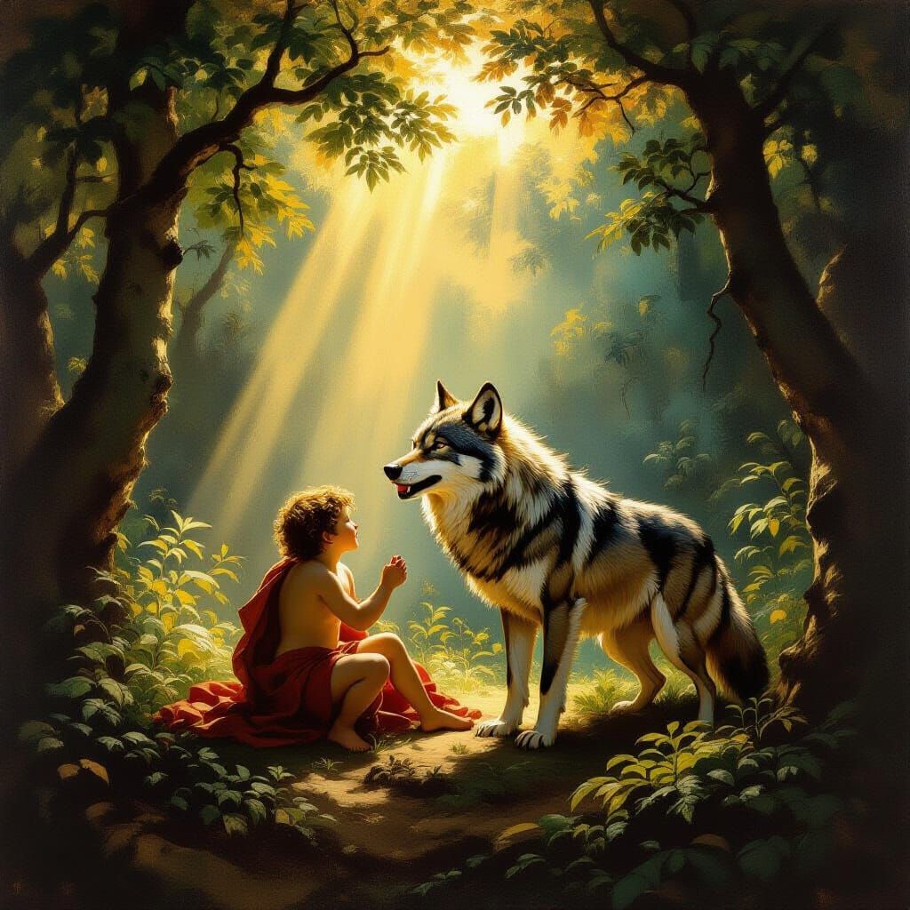 Romulus and Remus Suckled by She-Wolf Oil Painting