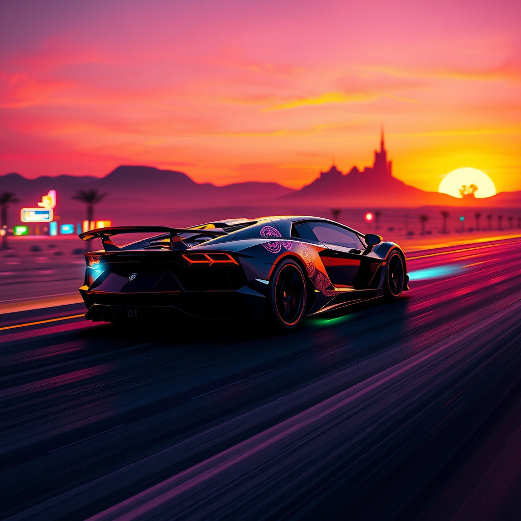 Lamborghini Aventador at Sunset: Fantasy Concept Art