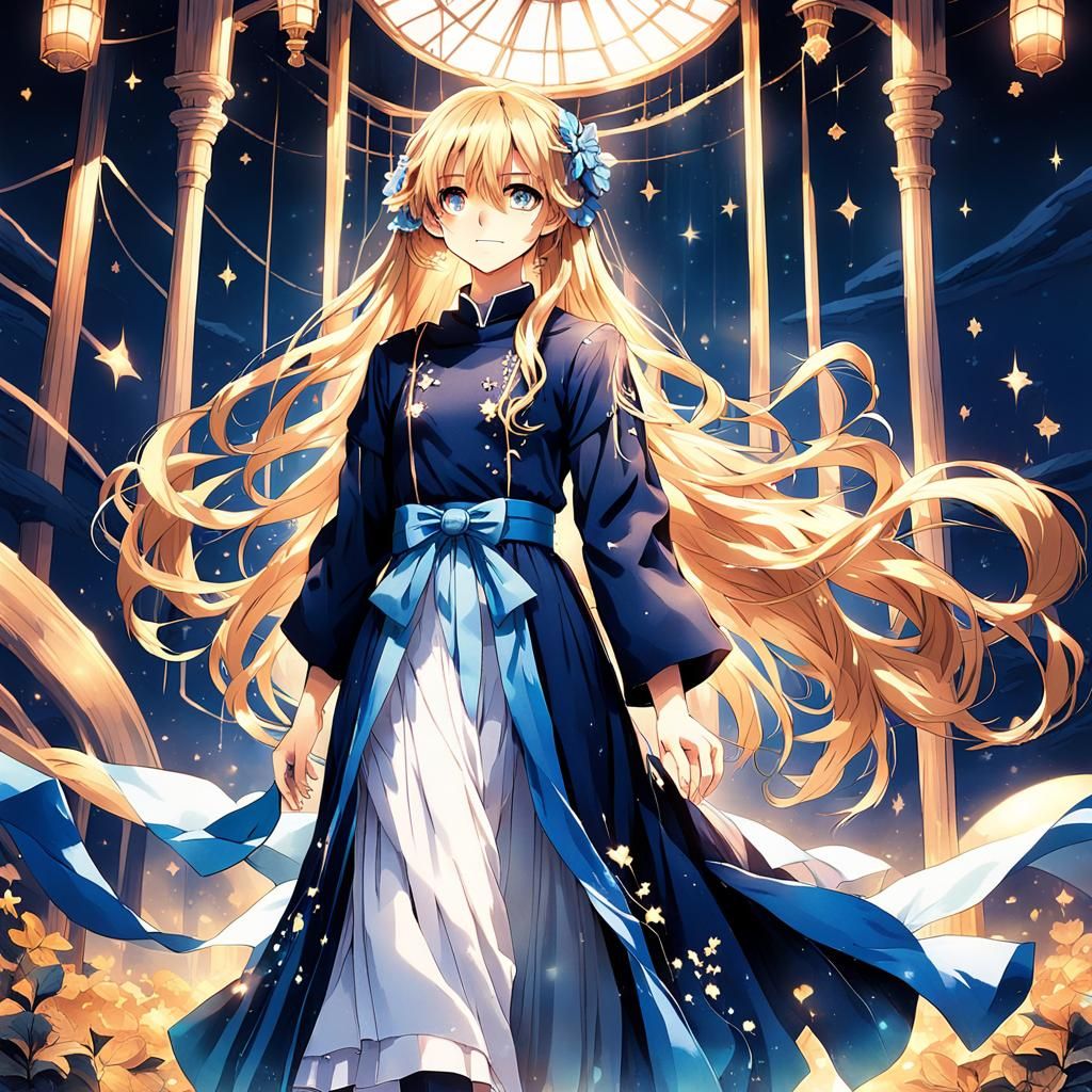 Anime Woman in Blue Dress, Studio Trigger Style