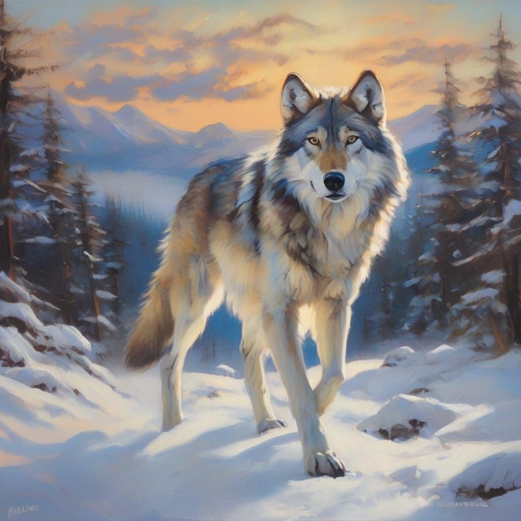Siberian Wolf in Alaskan Wilderness Landscape