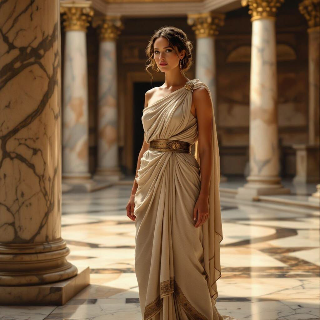 Roman Woman in Courtyard, Classical Painting Style