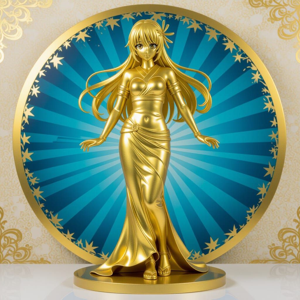 Golden Anime Sculpture of Woman