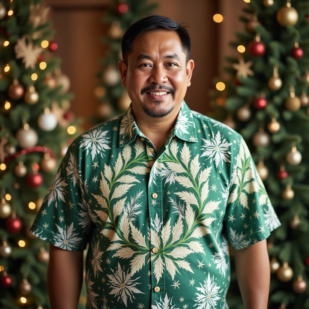 Indonesian Man Celebrates Christmas in Traditional Batik