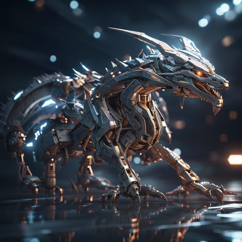 Futuristic Lightning Dragon with Intricate Mech Details
