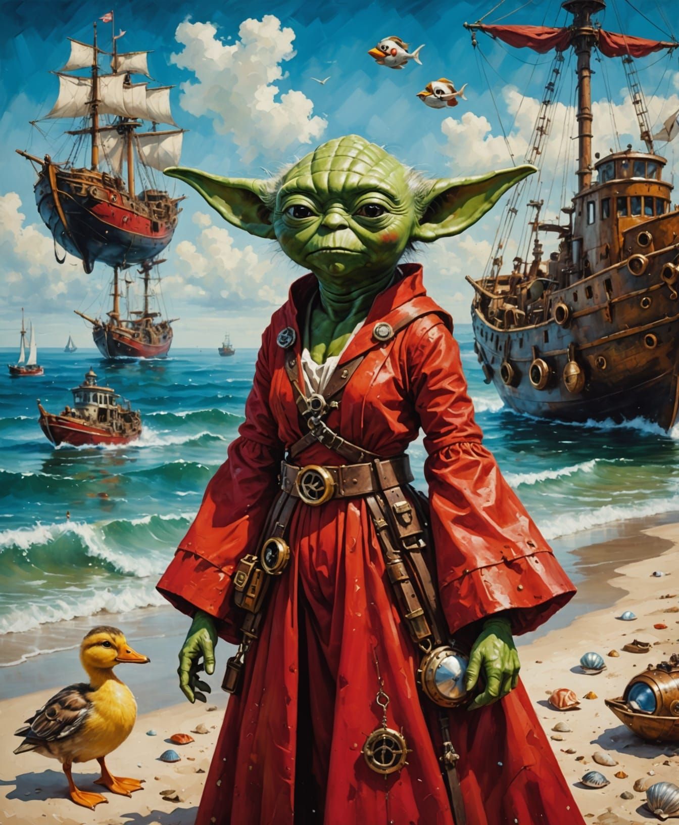 Steampunk Beach Vacation: Yoda in Red Dress