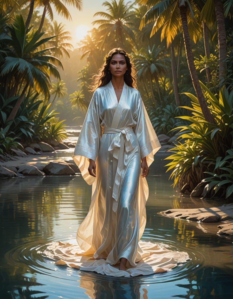 Sensual Goddess of Water and Rivers in Vibrant Brazilian Fol...