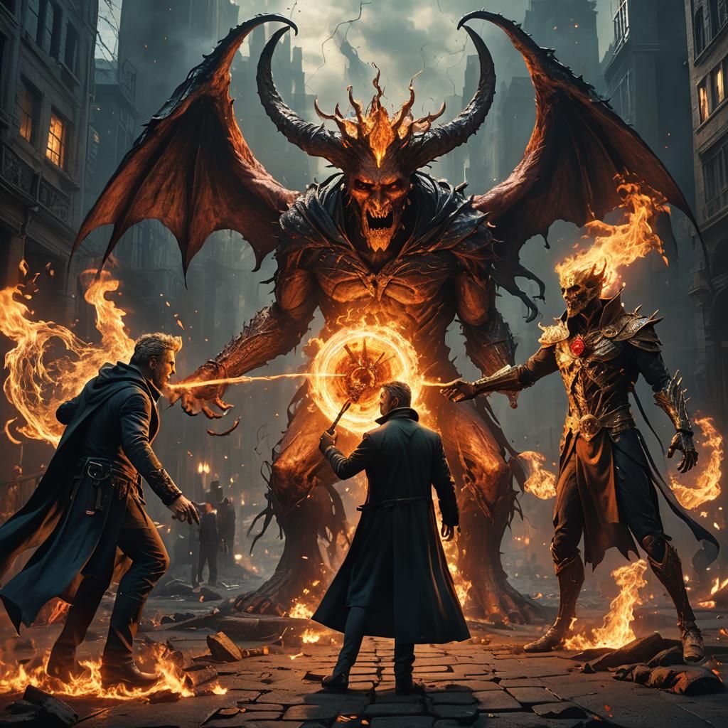 John Constantine vs Fiery Daemon: Fantasy Concept Art