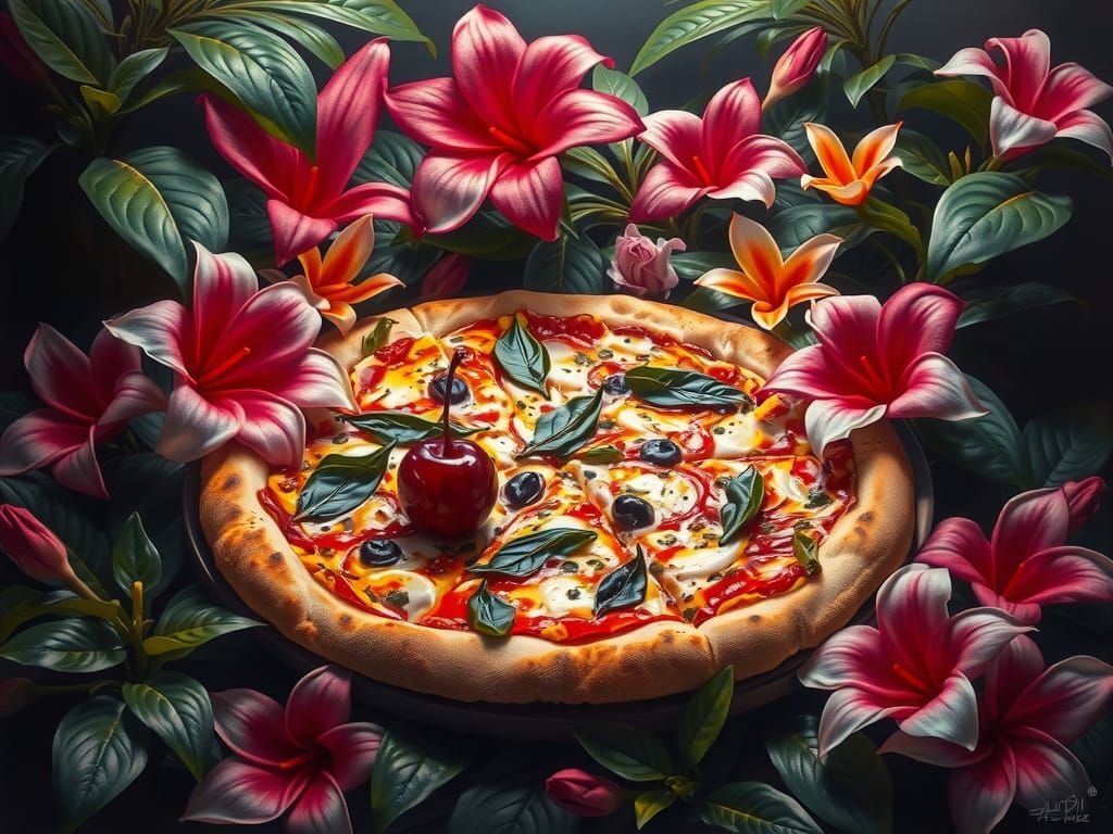 Delicious Jalapeno Pizza in Airbrush Art Style