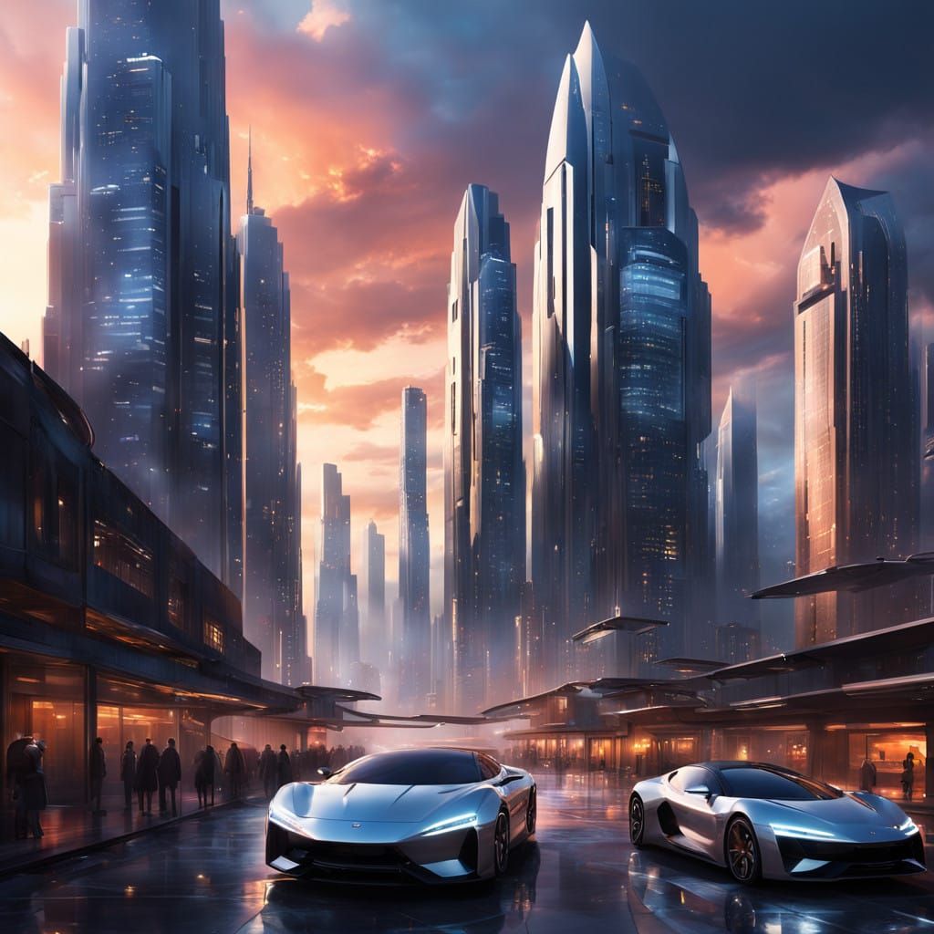 sky high city, sky pathways with cars on and buildings of re...