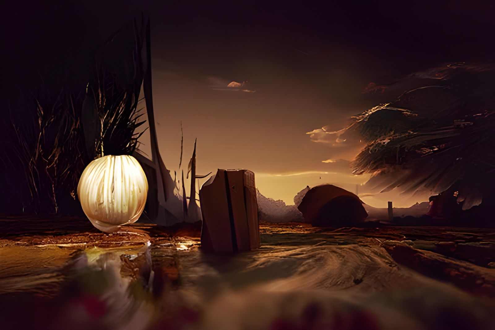 Ethereal Pumpkin Village Landscape in Romanticism Style