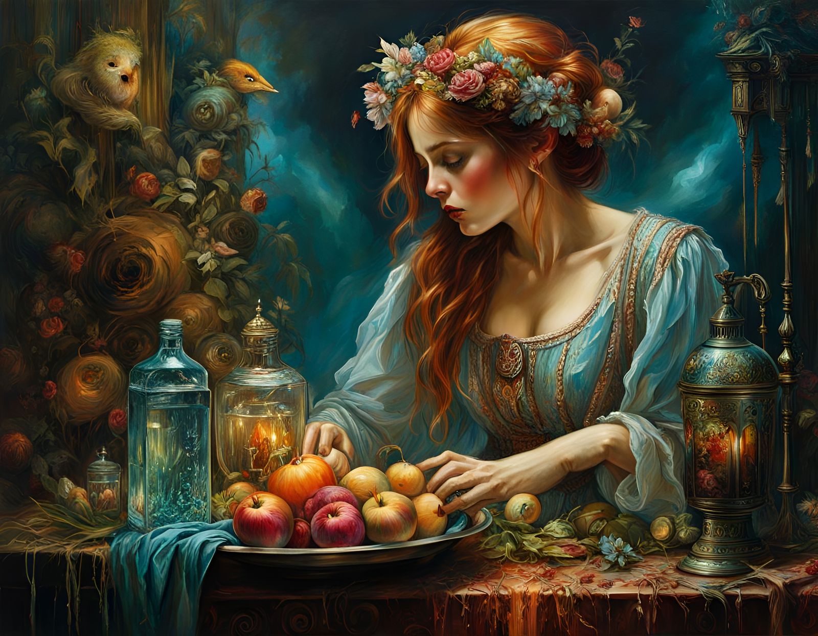 Bizarre Eerie Scene in Waterhouse-Inspired Oil Painting