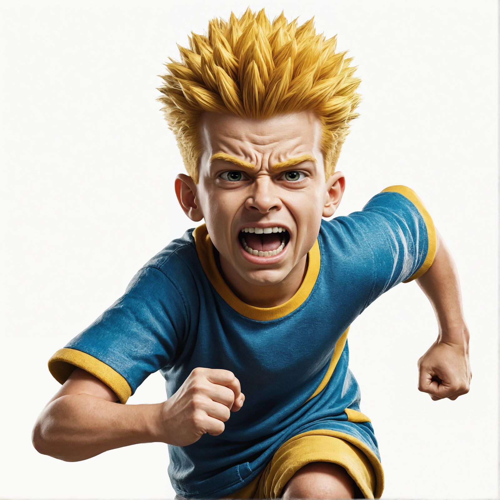 Hyperrealistic Boy with Spiky Hair in Action Pose