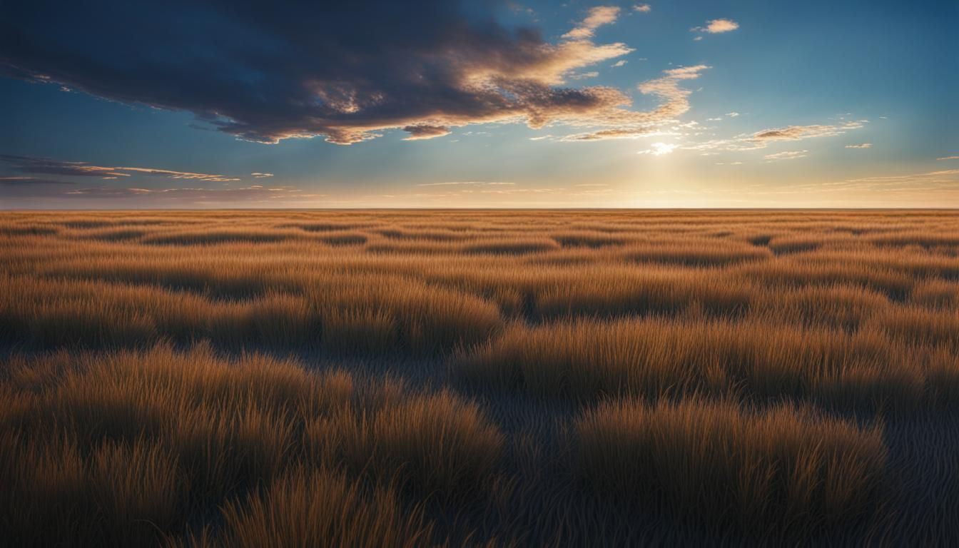 Endless Prairie Under Blue Sky at Magic Hour