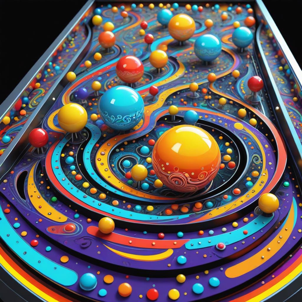 Psychedelic Pinball Machine with Abstract Fractal Design