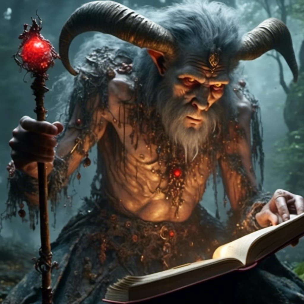 Satyr with Witch's Staff in Dark Fantasy Style