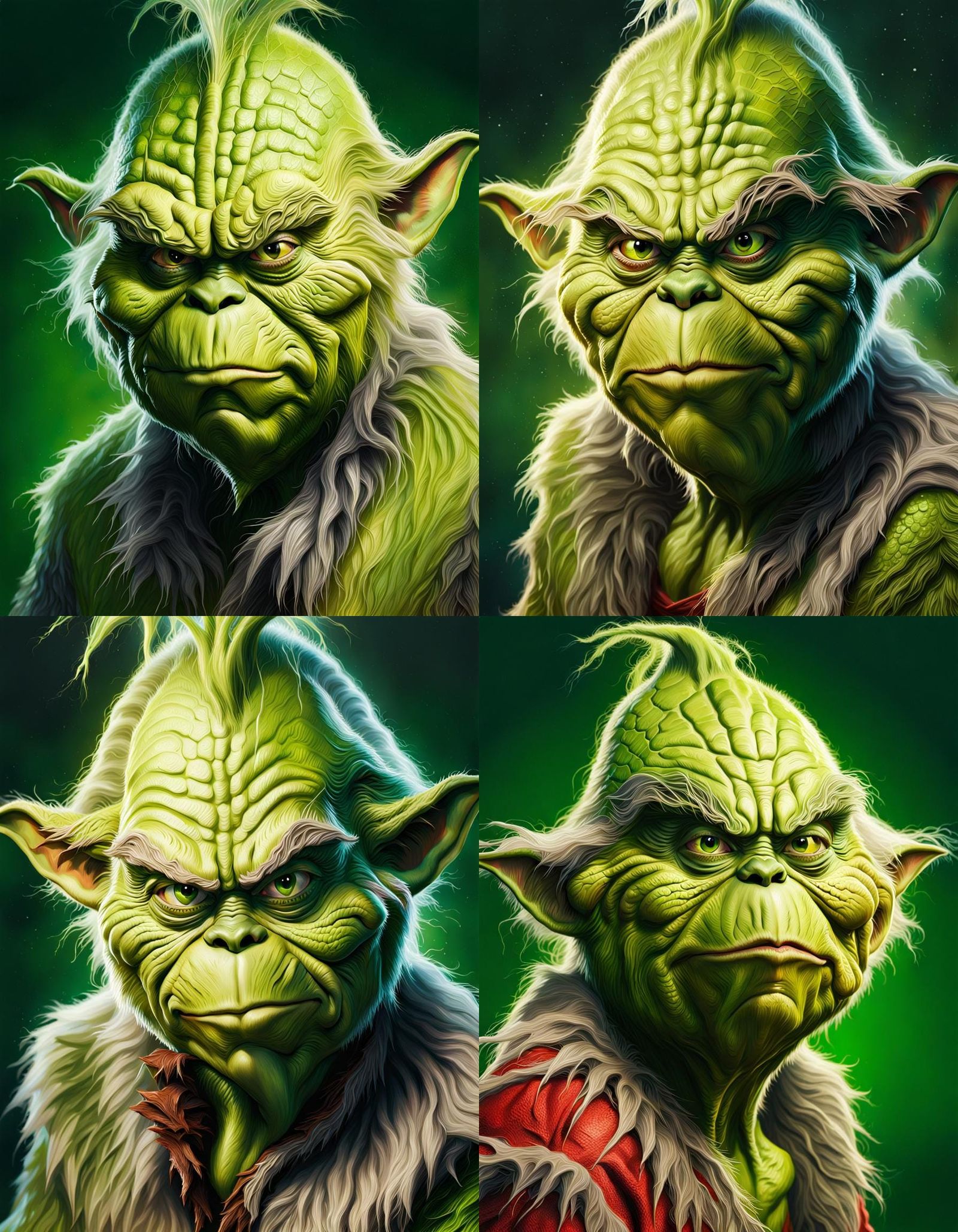 Yoda as the Grinch: Hyperrealistic Splash Art