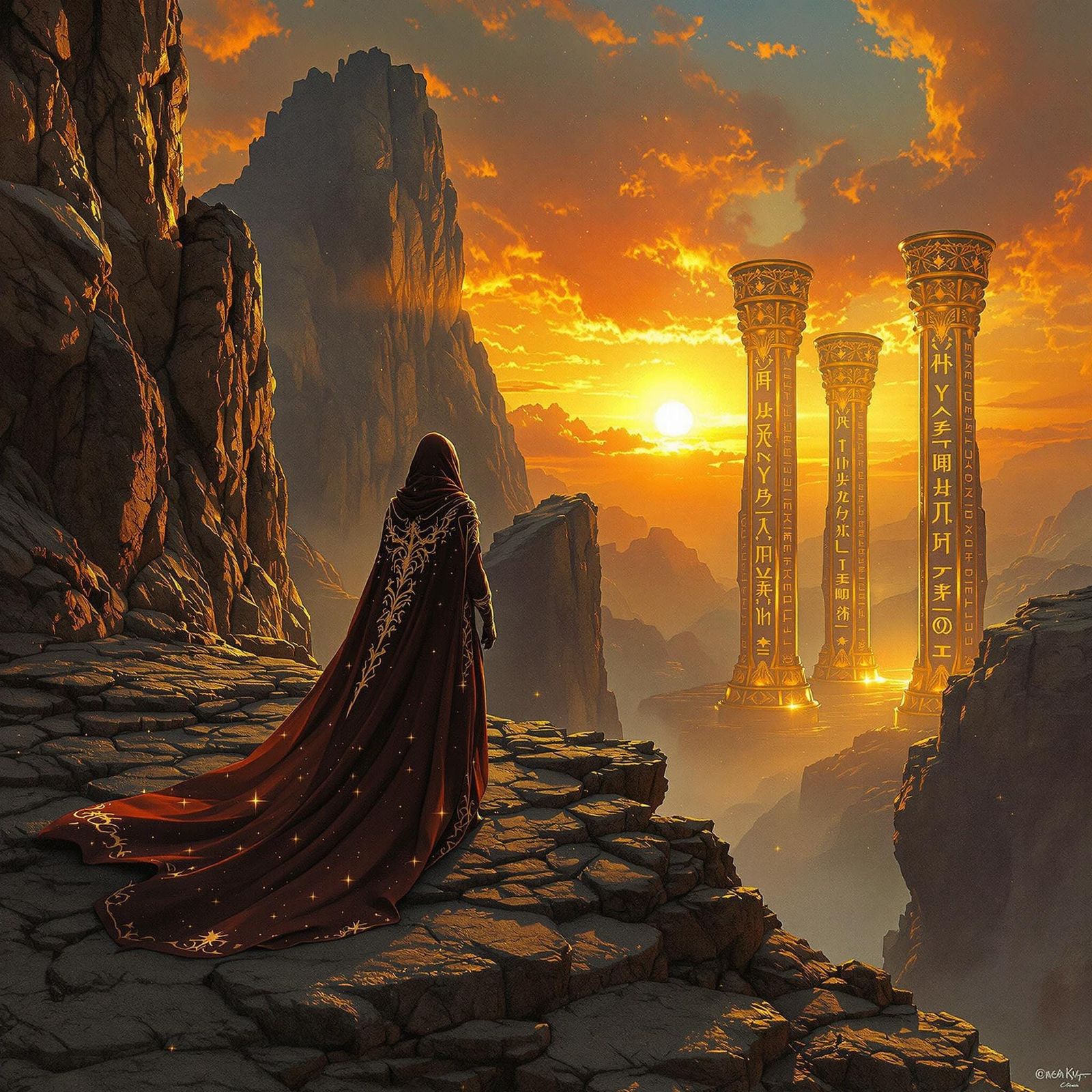 Regal Figure Contemplates Western Horizon at Sunset