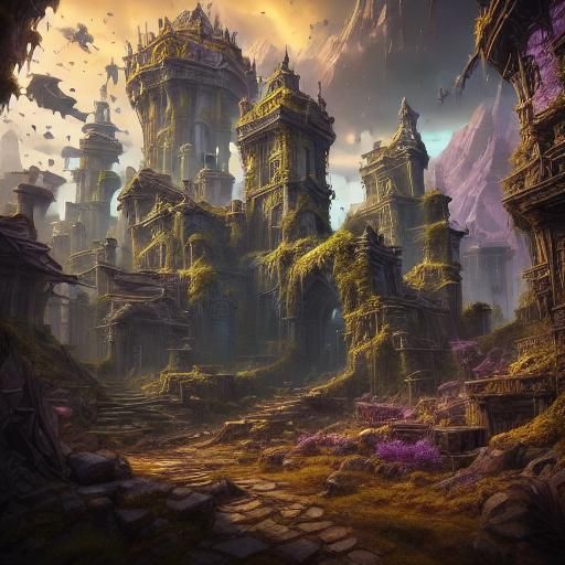 Dark Fantasy Abandoned Mining Town Concept Art