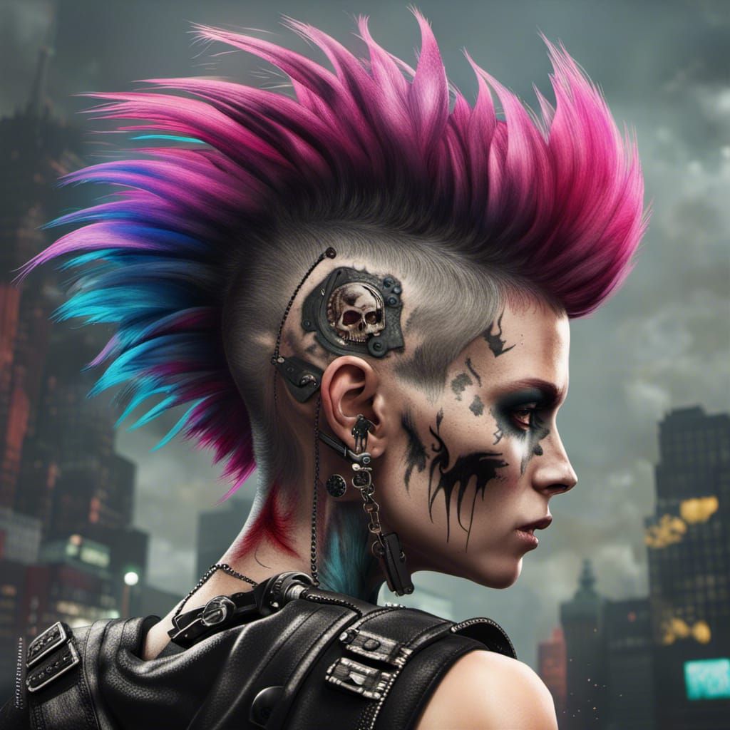 Trash Polka Skull with Mohawk Hair