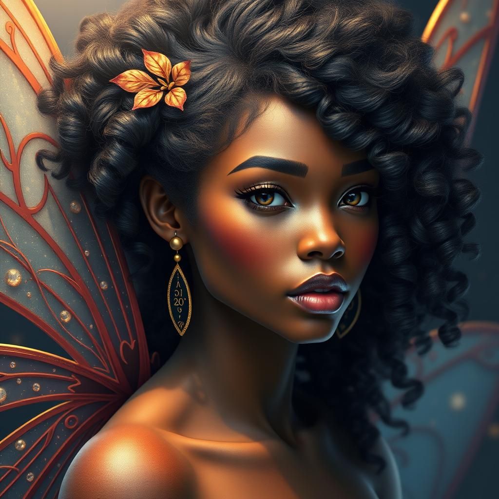 African American Fairy Portrait in Art Nouveau Style