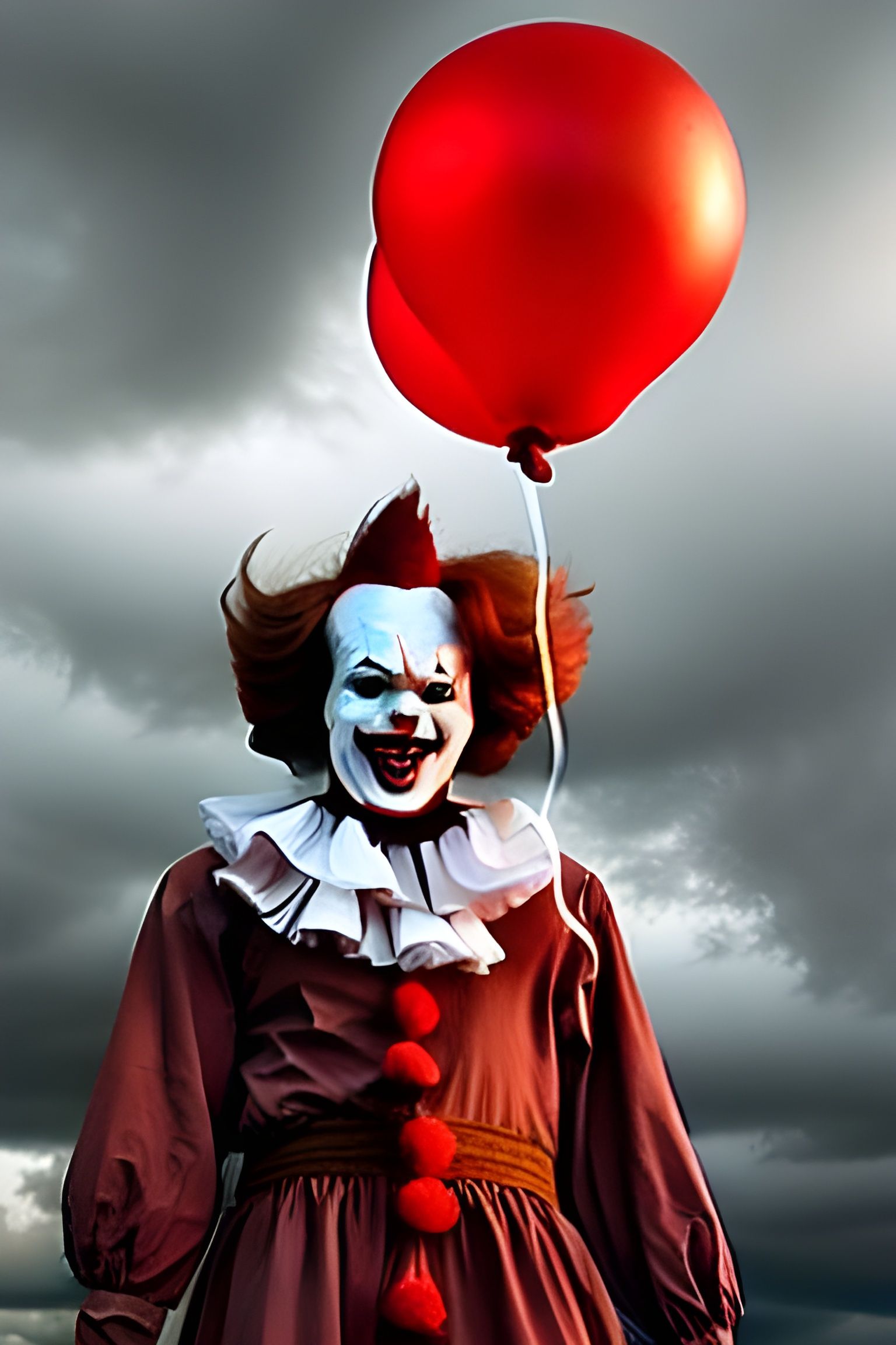 Pennywise Portrait with Red Balloons in Horror Style