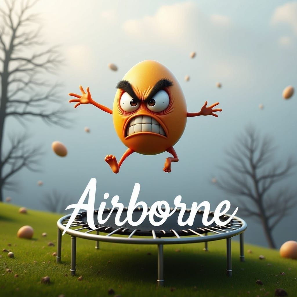 Angry Egg Jumps High on a Trampoline