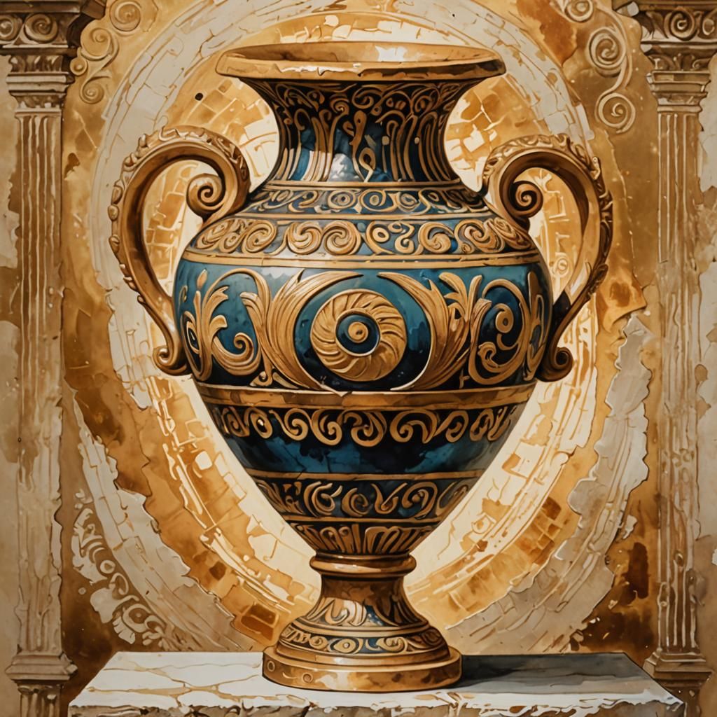 Ornate Greek Amphora in Detailed Gouache Style