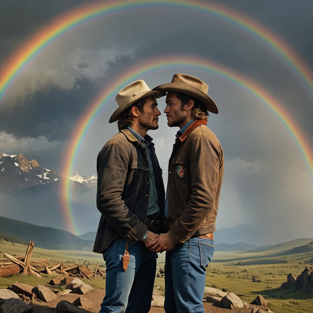 Poignant Kiss Under Rainbow: Pride and Unity
