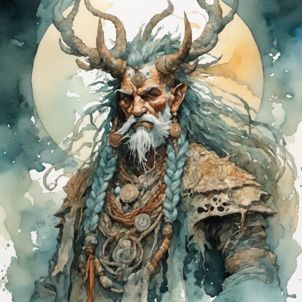 Celtic Druid Shaman in Watercolor Style