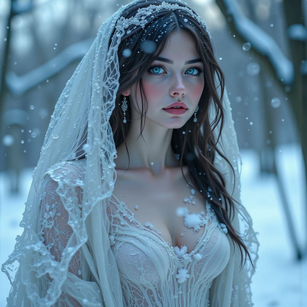 Icy Woman in Winter Landscape, Pop Art Style