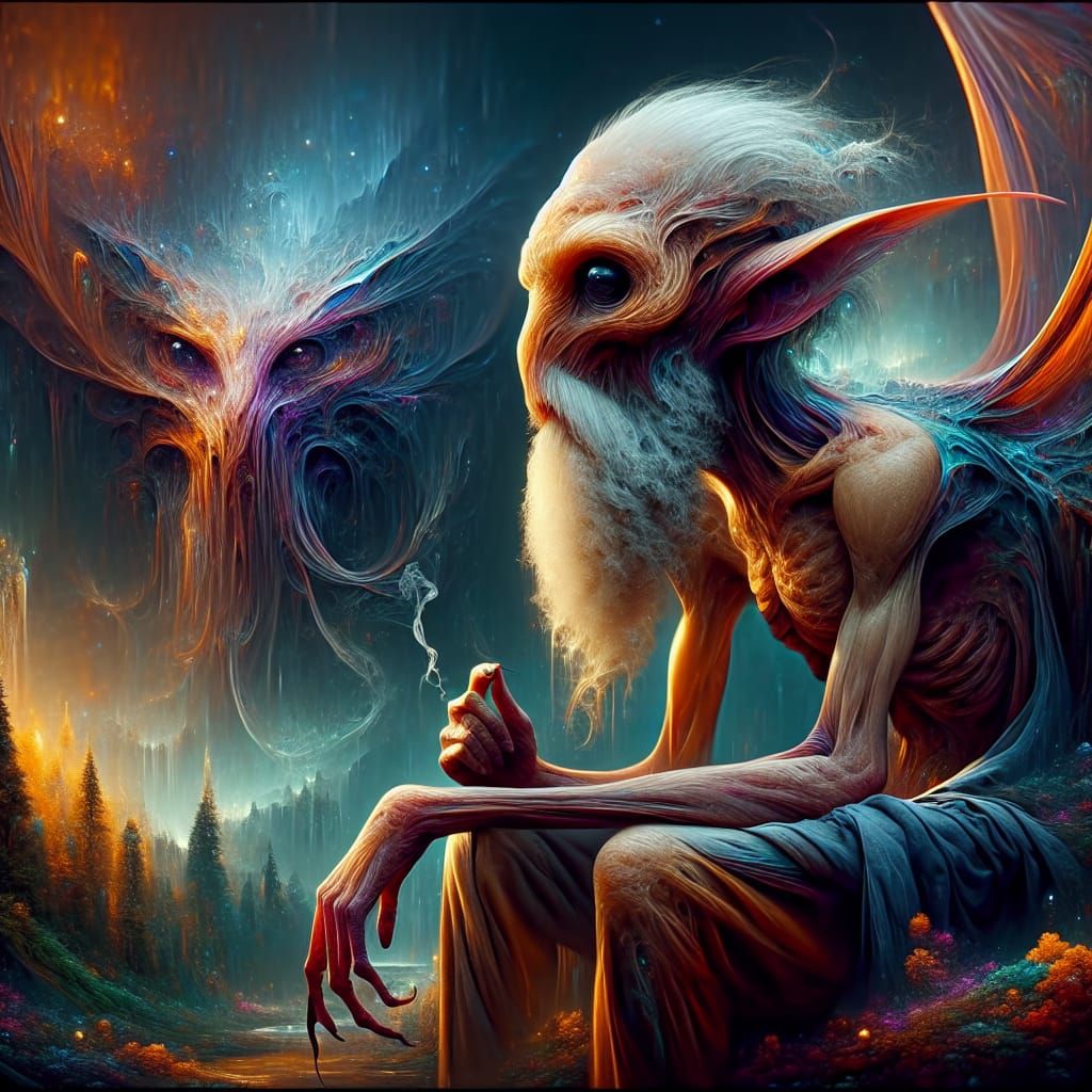 Timid Nalfeshnee with White Beard, Fantasy Concept Art