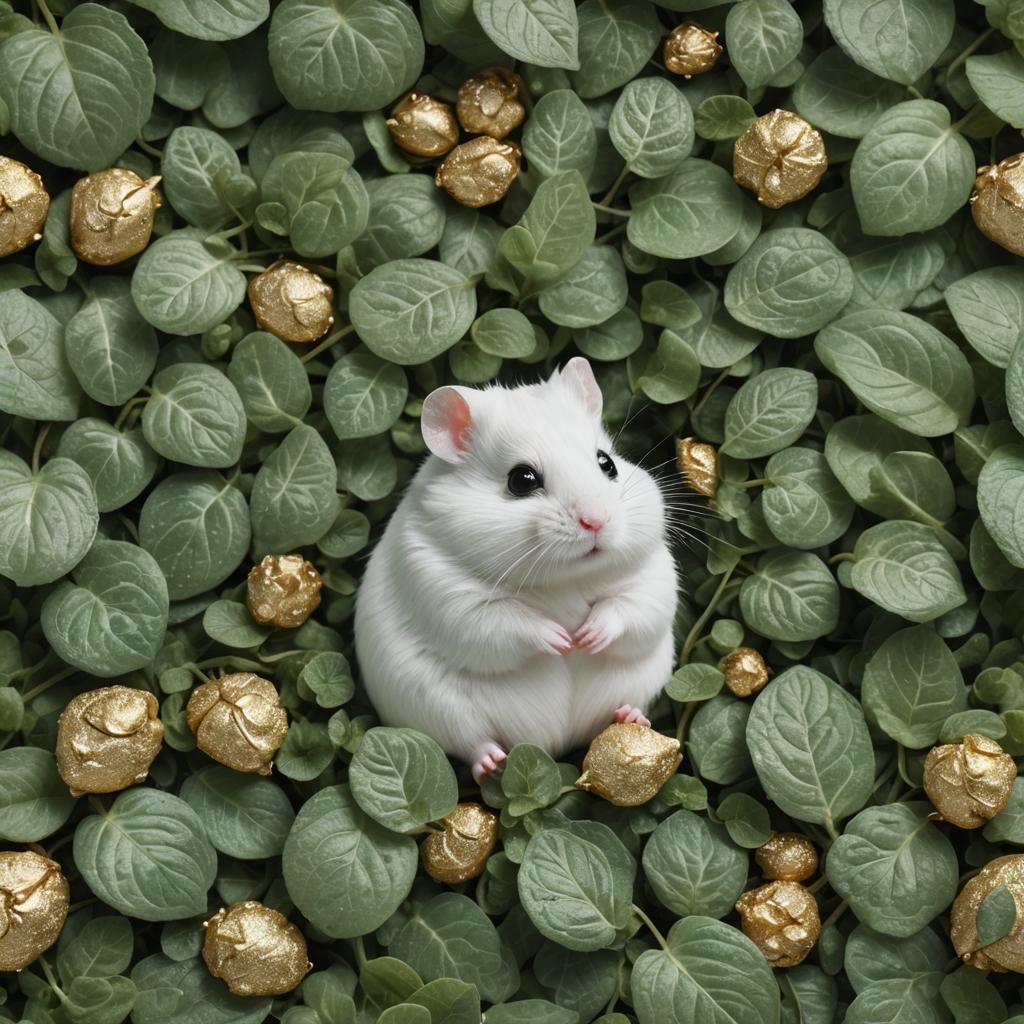 Mint Plush Hamster in Dew-Kissed Mint Leaves