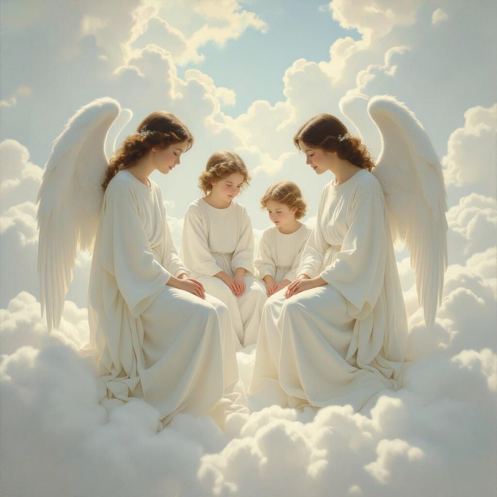 Angels in Heavenly Light, Classic Painting Style